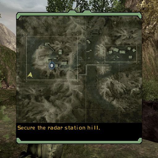 Tom Clancy's Ghost Recon 2: 2007 - First Contact (PlayStation 2) screenshot: Campaign Mode: The radar station is the mission objective. Shame that the mission is called 'Tank Ambush', kinda gives the game away