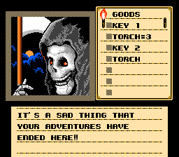Shadowgate (NES) screenshot: Adventure is over