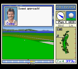 Pebble Beach Golf Links (SNES) screenshot: Sweet approach for your putt
