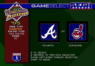 World Series Baseball '95 (Genesis) screenshot: Main menu