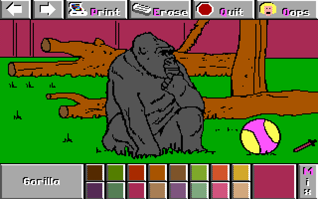Electric Crayon 3.1: At the Zoo (DOS) screenshot: Gorilla was painted (High EGA 16)