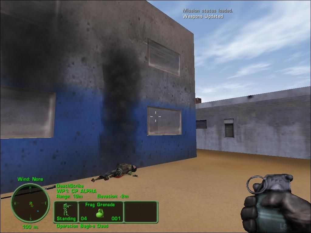 Delta Force: Task Force Dagger (Windows) screenshot: Where there's smoke, there's...a fragmentation grenade.