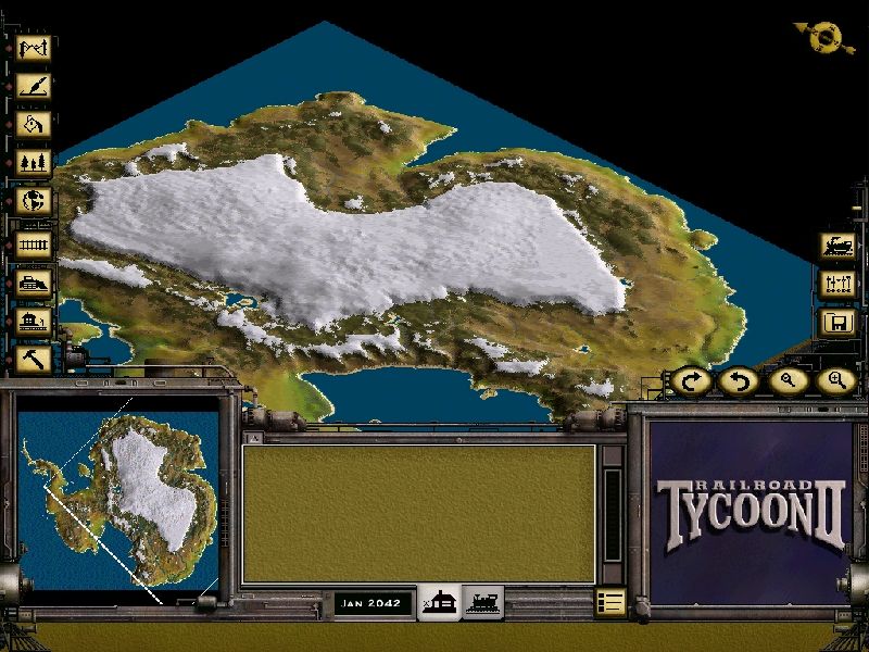 Railroad Tycoon II: The Next Millennium - Special Edition (Windows) screenshot: The start of a Sandbox game in Antarctica.