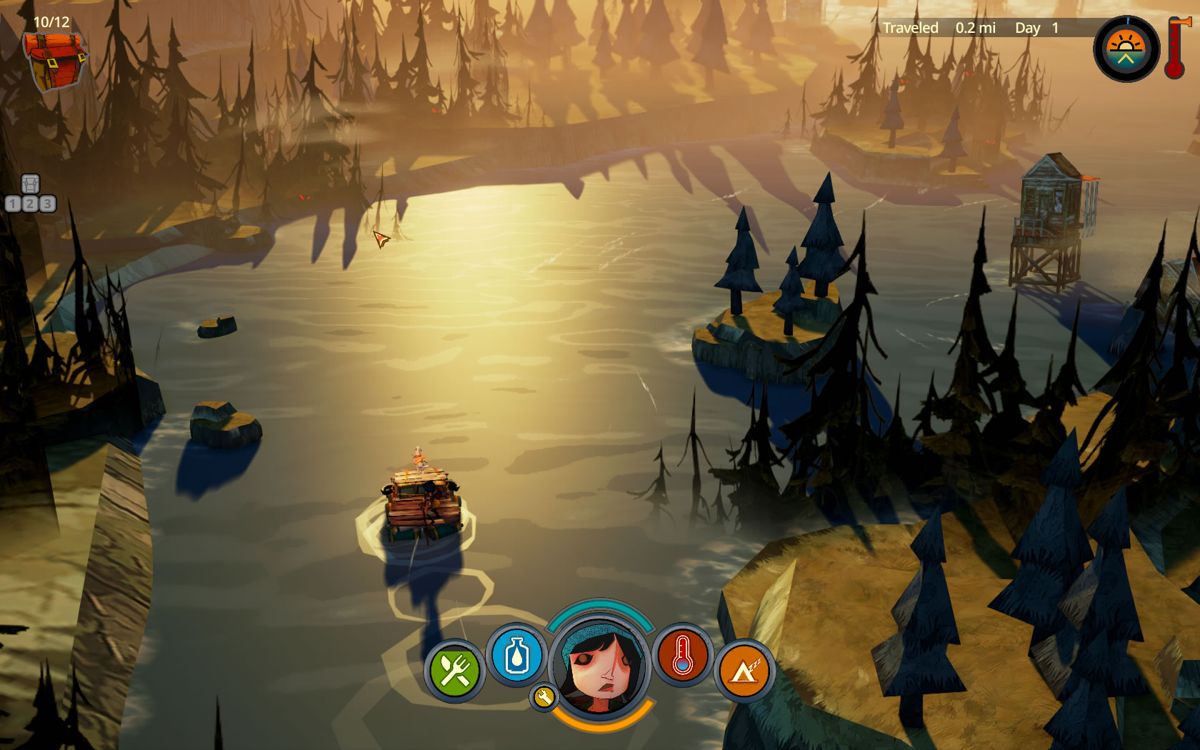 The Flame in the Flood (Windows) screenshot: Exploring the environment with the raft.