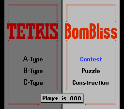 Tetris 2 + BomBliss (NES) screenshot: Game Select
