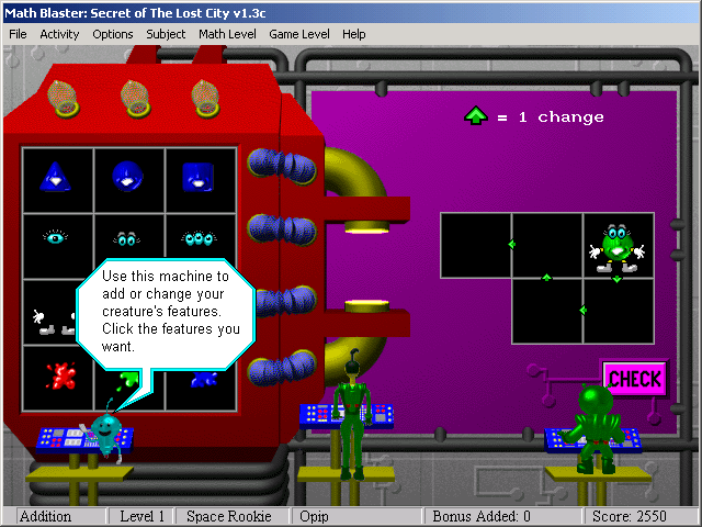 Math Blaster: Episode 2 - Secret of the Lost City (Windows) screenshot: Creature creator