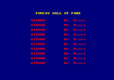 Punchy (Amstrad CPC) screenshot: High scores