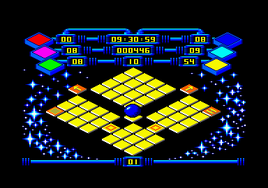 Rollaround (Amstrad CPC) screenshot: Rolling over the center square makes this, which traps me.