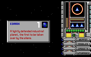 OverKill (DOS) screenshot: Now approaching your first planet...