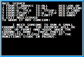 Mars Saga (Apple II) screenshot: Checking email.