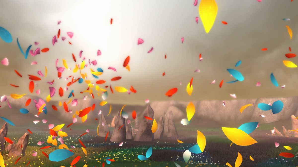 Flower (PlayStation 4) screenshot: Often the petals in the trail will cover the screen you will have hard time telling which is head and which is tail until you move again