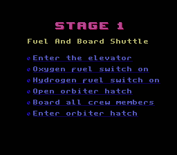 Space Shuttle Project (NES) screenshot: Stage 1 checklist. All that has to be done in 40 seconds.