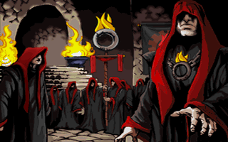 Strife (DOS) screenshot: Intro - The sinister acolytes of the Order
