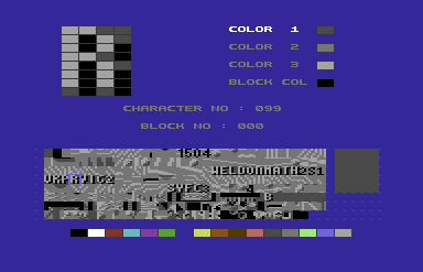 Shoot 'em up Construction Kit (Commodore 64) screenshot: Background character set editor.