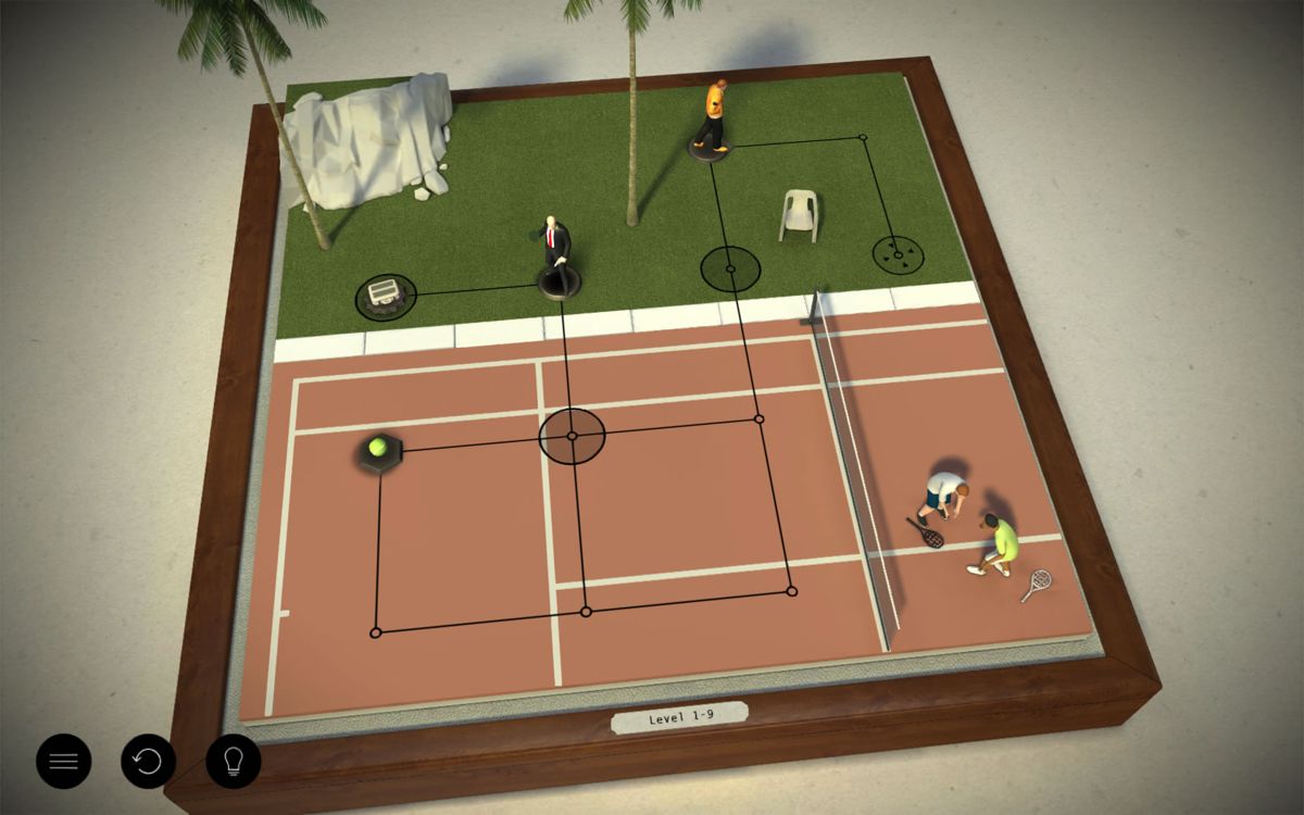 Hitman GO: Definitive Edition (Windows) screenshot: Collecting the briefcase is optional, but it will get you another playing card.