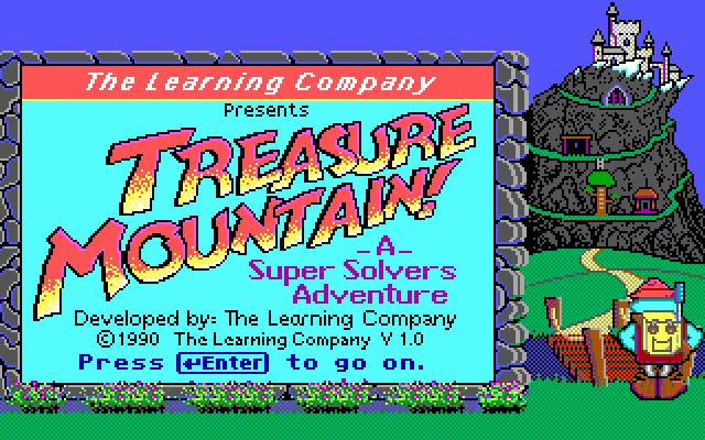 Super Solvers: Treasure Mountain! (DOS) screenshot: Title screen v 1.00
