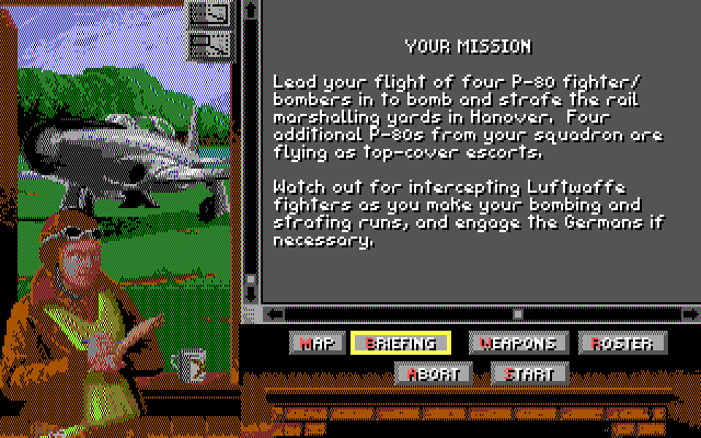 P-80 Shooting Star Tour Of Duty (DOS) screenshot: Mission briefing (EGA)
