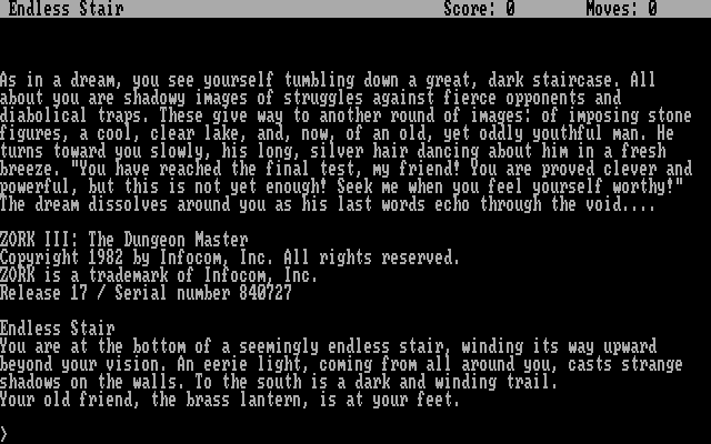 Zork III: The Dungeon Master (DOS) screenshot: The starting location