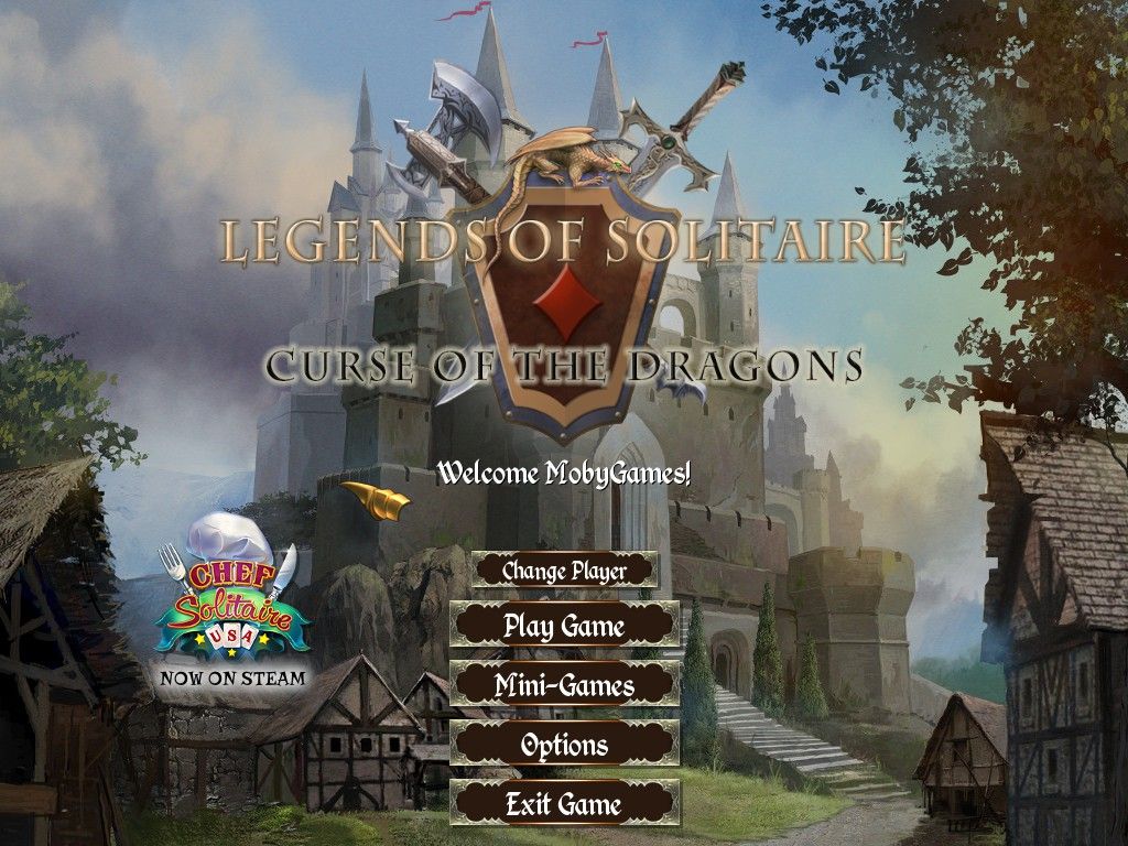 Legends of Solitaire: Curse of the Dragons (Windows) screenshot: Title and main menu
