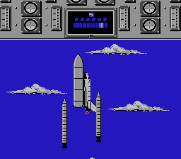 Space Shuttle Project (NES) screenshot: Stopping the bar on the top at the right spot to separate the rockets.