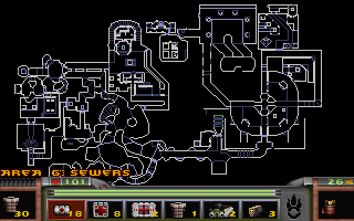 Strife (DOS) screenshot: The map screen - Some of these levels are *huge*!
