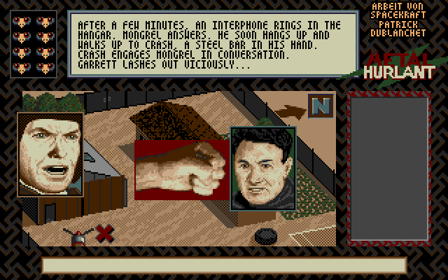 Crash Garrett (Amiga) screenshot: After peaceful negotations have failed, Garrett tries the next best thing