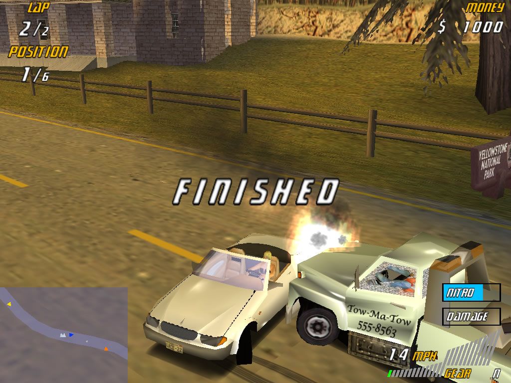 US Racer (Windows) screenshot: Finishing the race doesn't stop your opponents from crashing into you; mostly due a lack of AI.