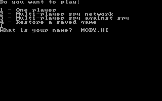The Spy's Adventures in Europe (DOS) screenshot: Main Menu and Player's Name...