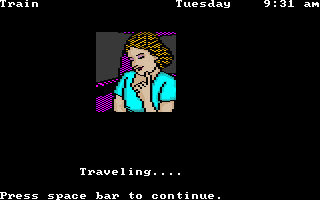 The Scoop (DOS) screenshot: Travelling by train.