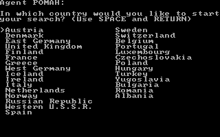 The Spy's Adventures in Europe (DOS) screenshot: Country, where you start from...