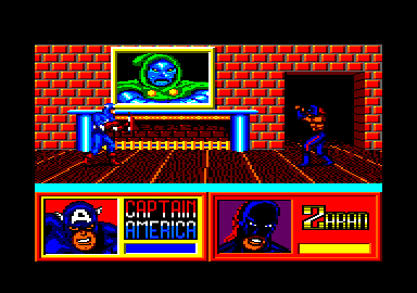 The Amazing Spider-Man and Captain America in Dr. Doom's Revenge! (Amstrad CPC) screenshot: Cap and Zaran, going at it.