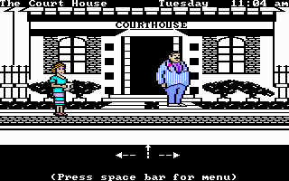 The Scoop (DOS) screenshot: Outside the courthouse.