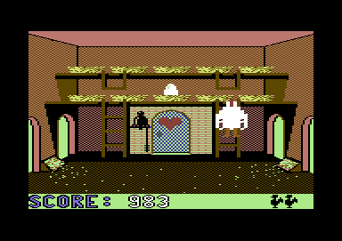 Chicken Chase (Commodore 64) screenshot: Navigating a ladder