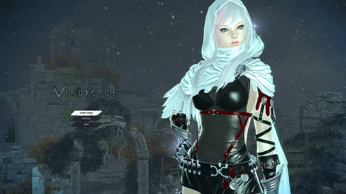Vindictus (Windows) screenshot: After quite a long load time the game loads to this screen, the character is probably selected at random. The character is animated and moves slightly as she breathes