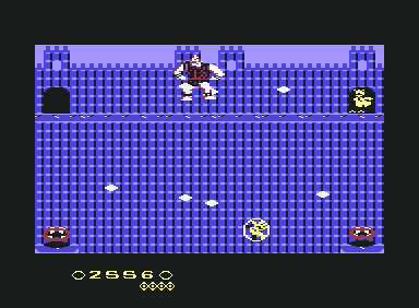 Ducky Dan (Commodore 64) screenshot: Final Boss and your beloved duck in the corner...