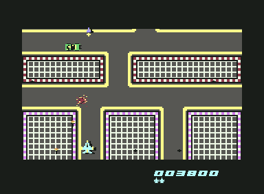 Delta Fighter (Commodore 64) screenshot: Eliminating the car on the roads...
