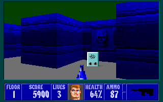 Mission 3: Ultimate Challenge - Accessory Game for Spear of Destiny (DOS) screenshot: Treasure now looks like intelligence items. Nice engraved skull, too.