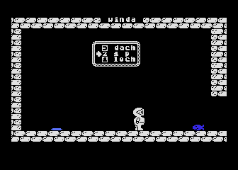 Roderic (Atari 8-bit) screenshot: In the elevator.
