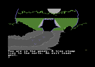The Crimson Crown (Commodore 64) screenshot: Going east, you see the stump from the first game.