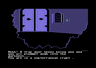 The Crimson Crown (Commodore 64) screenshot: But if you approach it, it drops you into a cavern.