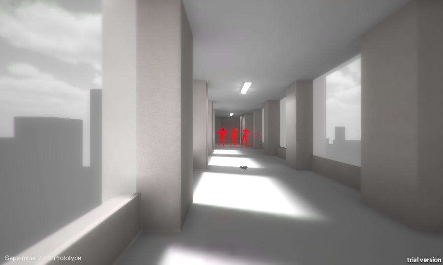Superhot (Browser) screenshot: You need to survive many bullets in this long corridor.