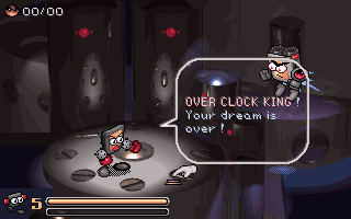 Electronic Popple (DOS) screenshot: encounter Overclock King
