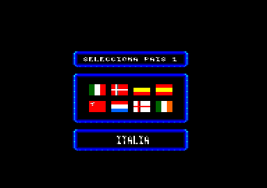 Michel Futbol Master + Super Skills (Amstrad CPC) screenshot: Select the country for player 1.