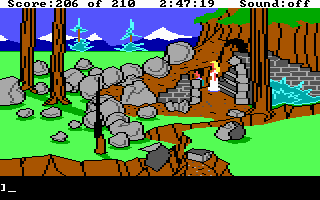 King's Quest III: To Heir is Human (DOS) screenshot: Back in the land of Daventry with Rosella. (EGA/Tandy)