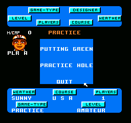 Greg Norman's Golf Power (NES) screenshot: Practice options