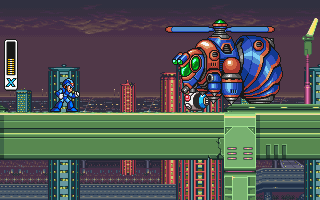 Mega Man X (DOS) screenshot: Some kind of helicopter enemy