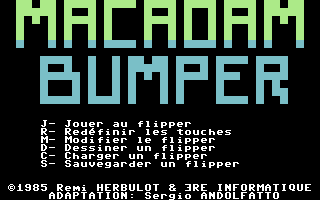 Macadam Bumper (Commodore 64) screenshot: Title and options