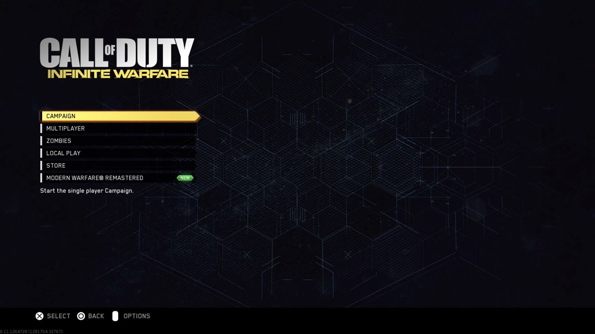Call of Duty: Infinite Warfare (PlayStation 4) screenshot: Main menu