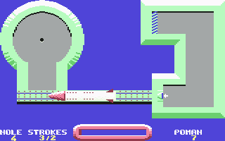 Simulgolf (Commodore 64) screenshot: You ball in the rocket...