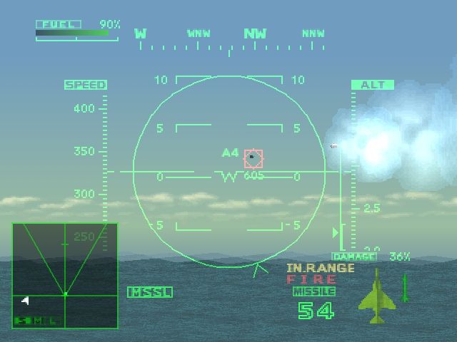 Ace Combat 2 (PlayStation) screenshot: Fired a missile at the enemy aircraft.